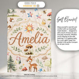 Woodland Deer Owl Mushrooms and Stars on Warm Neutral Seamless  Personalised Custom Name Super Soft Fleece Blanket Bed Sofa Throw