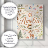 Personalised Name Woodland Deer Owl Mushrooms Custom Unique Gift Idea Modern Room Accent Canvas Wall Art Print Decor Picture Ready to Hang