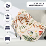 Woodland Deer Owl Mushrooms and Stars on Warm Neutral Seamless  Personalised Custom Name Super Soft Fleece Blanket Bed Sofa Throw
