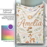 Woodland Deer Owl Mushrooms and Stars on Warm Neutral Seamless  Personalised Custom Name Super Soft Fleece Blanket Bed Sofa Throw