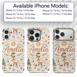 Woodland Deer Owl Mushrooms and Stars on Warm Custom Name Protective Phone Case Mobile Cover Durable Everyday Smartphone Shock Resistant
