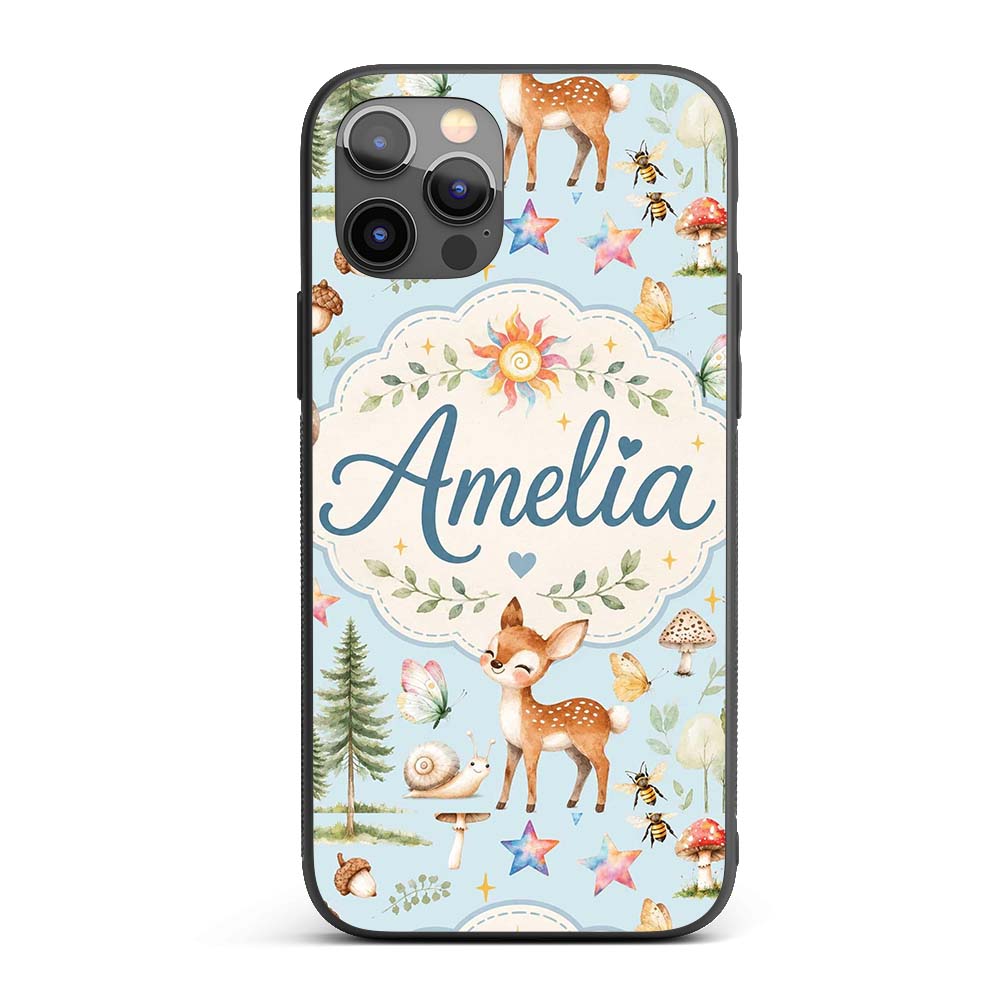 Woodland Deer Owl Mushrooms and Stars on Light Custom Name Protective Phone Case Mobile Cover Durable Everyday Smartphone Shock Resistant