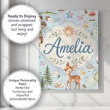 Personalised Name Woodland Deer Owl Mushrooms Custom Unique Gift Idea Modern Room Accent Canvas Wall Art Print Decor Picture Ready to Hang