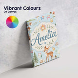 Personalised Name Woodland Deer Owl Mushrooms Custom Unique Gift Idea Modern Room Accent Canvas Wall Art Print Decor Picture Ready to Hang