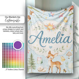 Woodland Deer Owl Mushrooms and Stars on Light Blue Seamless  Personalised Custom Name Super Soft Fleece Blanket Bed Sofa Throw