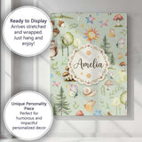 Personalised Name Woodland Deer Owl Mushrooms Custom Unique Gift Idea Modern Room Accent Canvas Wall Art Print Decor Picture Ready to Hang