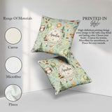 Custom Name Woodland Deer Mushrooms Stars on Sage Green Seamless Square Filled Cushion Throw Pillow Sofa Bed Home Decor Zip Washable UK Made