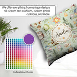 Custom Name Woodland Deer Mushrooms Stars on Sage Green Seamless Square Filled Cushion Throw Pillow Sofa Bed Home Decor Zip Washable UK Made