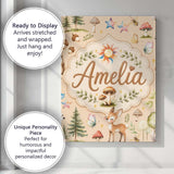 Personalised Name Woodland Deer Owl Mushrooms Custom Unique Gift Idea Modern Room Accent Canvas Wall Art Print Decor Picture Ready to Hang