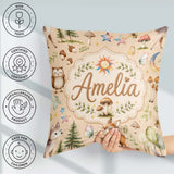 Custom Name Woodland Deer Mushrooms Stars on Soft Beige Seamless Square Filled Cushion Throw Pillow Sofa Bed Home Decor Zip Washable UK Made