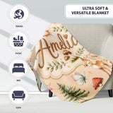 Woodland Deer Owl Mushrooms Stars on Soft Beige Seamless Pattern  Personalised Custom Name Super Soft Fleece Blanket Bed Sofa Throw