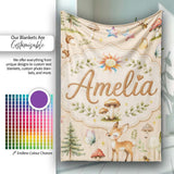 Woodland Deer Owl Mushrooms Stars on Soft Beige Seamless Pattern  Personalised Custom Name Super Soft Fleece Blanket Bed Sofa Throw