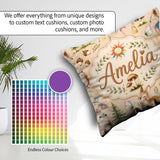 Custom Name Woodland Deer Mushrooms Stars on Soft Beige Seamless Square Filled Cushion Throw Pillow Sofa Bed Home Decor Zip Washable UK Made
