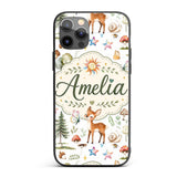 Woodland Deer Owl Mushrooms Stars on Light Grey Custom Name Protective Phone Case Mobile Cover Durable Everyday Smartphone Shock Resistant