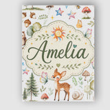 Personalised Name Woodland Deer Owl Mushrooms Custom Unique Gift Idea Modern Room Accent Canvas Wall Art Print Decor Picture Ready to Hang