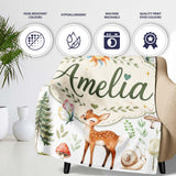 Woodland Deer Owl Mushrooms Stars on Light Grey Seamless Pattern  Personalised Custom Name Super Soft Fleece Blanket Bed Sofa Throw