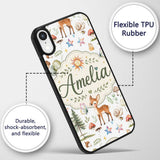 Woodland Deer Owl Mushrooms Stars on Light Grey Custom Name Protective Phone Case Mobile Cover Durable Everyday Smartphone Shock Resistant