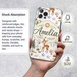 Woodland Deer Owl Mushrooms Stars on Light Grey Custom Name Protective Phone Case Mobile Cover Durable Everyday Smartphone Shock Resistant