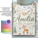 Woodland Deer Owl Mushrooms Stars on Light Grey Seamless Pattern  Personalised Custom Name Super Soft Fleece Blanket Bed Sofa Throw