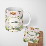Personalized Custom Name Forest Bear Trees Mountains Clouds on Blush Pink Seamless Pattern 11oz Ceramic Coffee Tea Mug White Large Handle