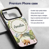 Forest Bear Trees Mountains Clouds on Blush Pink Custom Name Protective Phone Case Mobile Cover Durable Everyday Smartphone Shock Resistant
