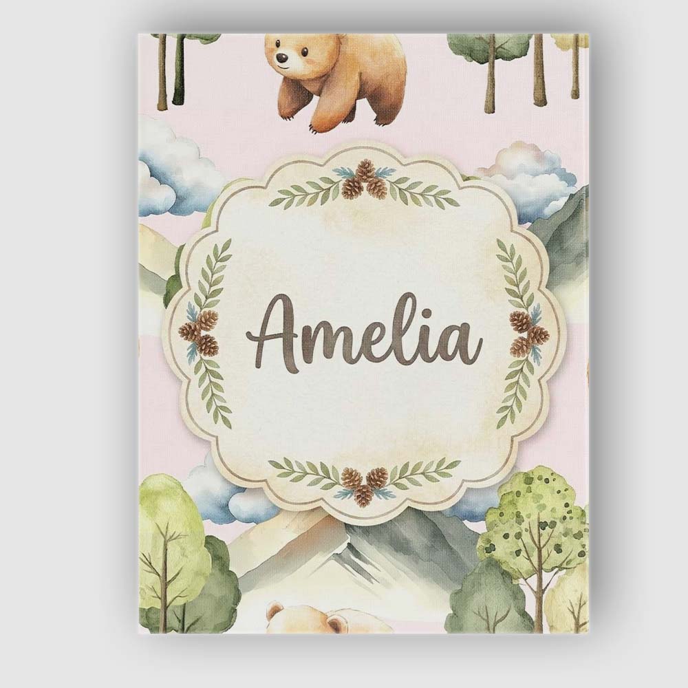 Personalised Name Forest Bear Trees Mountains Custom Unique Gift Idea Modern Room Accent Canvas Wall Art Print Decor Picture Ready to Hang