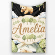 Cute Forest Bear Trees Mountains Clouds on Black Background  Personalised Custom Name Super Soft Fleece Blanket Bed Sofa Throw