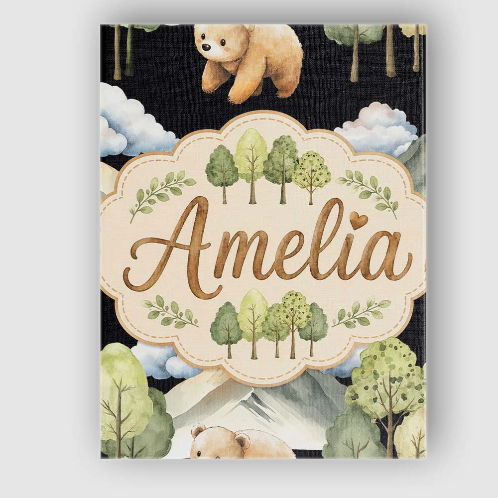 Personalised Name Cute Forest Bear Trees Custom  Unique Gift Idea Elegant Feature Canvas Wall Art Print Decor Picture Ready to Hang