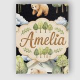 Personalised Name Cute Forest Bear Trees Custom  Unique Gift Idea Elegant Feature Canvas Wall Art Print Decor Picture Ready to Hang