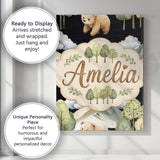 Personalised Name Cute Forest Bear Trees Custom  Unique Gift Idea Elegant Feature Canvas Wall Art Print Decor Picture Ready to Hang