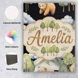 Personalised Name Cute Forest Bear Trees Custom  Unique Gift Idea Elegant Feature Canvas Wall Art Print Decor Picture Ready to Hang
