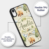 Cute Forest Bear Trees Mountains Clouds on Cream Custom Name Protective Phone Case Mobile Cover Durable Everyday Smartphone Shock Resistant
