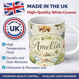 Personalized Custom Name Cute Forest Bear Trees Mountains Clouds on Cream Background 11oz Ceramic Coffee Tea Mug White Large Handle