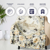 Elegant Peach and Dark Leaf Floral Seamless Pattern Vintage Lovely  Personalised Custom Name Super Soft Fleece Blanket Bed Sofa Throw