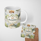 Personalized Custom Name Forest Bear Trees Mountains Clouds on Light Grey Seamless Pattern 11oz Ceramic Coffee Tea Mug White Large Handle