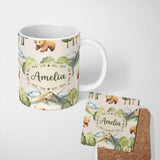 Personalized Custom Name Forest Bear Trees Mountains Clouds on Warm Beige Seamless Pattern 11oz Ceramic Coffee Tea Mug White Large Handle