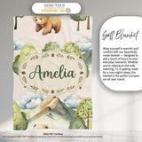 Forest Bear Trees Mountains Clouds on Warm Beige Seamless Pattern  Personalised Custom Name Super Soft Fleece Blanket Bed Sofa Throw