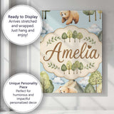 Personalised Name Forest Bear Trees Mountains Custom Unique Gift Idea Modern Room Accent Canvas Wall Art Print Decor Picture Ready to Hang