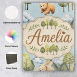 Personalised Name Forest Bear Trees Mountains Custom Unique Gift Idea Modern Room Accent Canvas Wall Art Print Decor Picture Ready to Hang