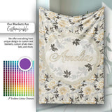 Elegant Peach and Dark Leaf Floral Seamless Pattern Vintage Lovely  Personalised Custom Name Super Soft Fleece Blanket Bed Sofa Throw