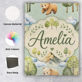 Personalised Name Forest Bear Trees Mountains Custom Unique Gift Idea Modern Room Accent Canvas Wall Art Print Decor Picture Ready to Hang