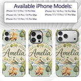 Forest Bear Trees Mountains Clouds on Sage Green Custom Name Protective Phone Case Mobile Cover Durable Everyday Smartphone Shock Resistant