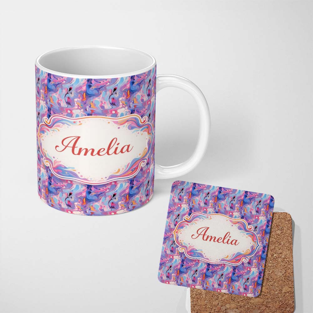 Personalized Custom Name Light Aqua Marble Vein Gold Effect Abstract Pattern Cute Unique Gift 11oz Ceramic Coffee Tea Mug White Large Handle
