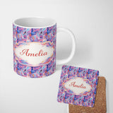 Personalized Custom Name Light Aqua Marble Vein Gold Effect Abstract Pattern Cute Unique Gift 11oz Ceramic Coffee Tea Mug White Large Handle