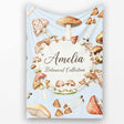 Watercolor Mushrooms Botanical Forest Elements on Soft Blue  Personalised Custom Name Super Soft Fleece Blanket Bed Sofa Throw
