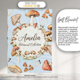 Watercolor Mushrooms Botanical Forest Elements on Soft Blue  Personalised Custom Name Super Soft Fleece Blanket Bed Sofa Throw