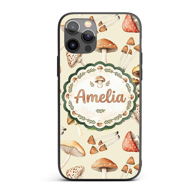 Watercolor Forest Mushrooms Botanical Elements on Custom Name Protective Phone Case Mobile Cover Durable Everyday Smartphone Shock Resistant