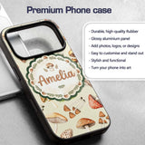 Watercolor Forest Mushrooms Botanical Elements on Custom Name Protective Phone Case Mobile Cover Durable Everyday Smartphone Shock Resistant