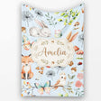 Woodland Animals Rabbit Fox Butterfly Leaves on Soft Blue Seamless  Personalised Custom Name Super Soft Fleece Blanket Bed Sofa Throw