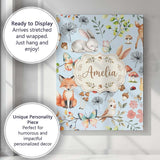 Personalised Name Woodland Animals Rabbit Custom  Unique Gift Idea Elegant Feature Canvas Wall Art Print Decor Picture Ready to Hang